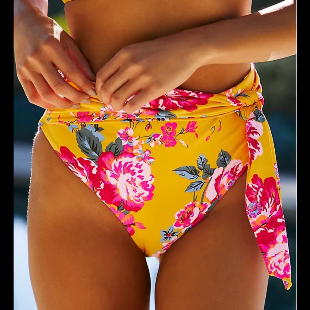 Maaji Yellow Floral High-Waist Bikini Bottom